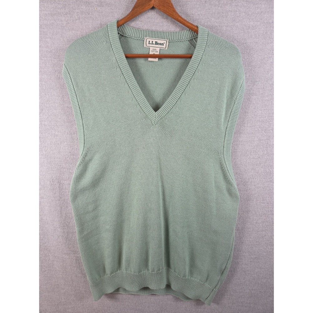 LL Bean Scotland Mens M Vintage 90s Knit Sweater Vest Green V Neck Golf Walking